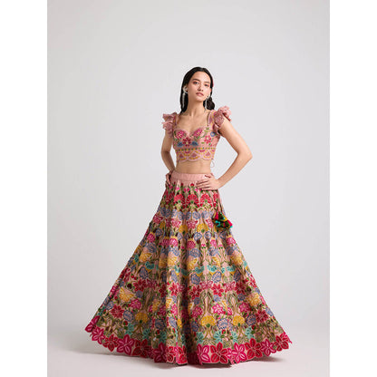 CHANDRIMA Soft Pink Multicolor Floral Skirt