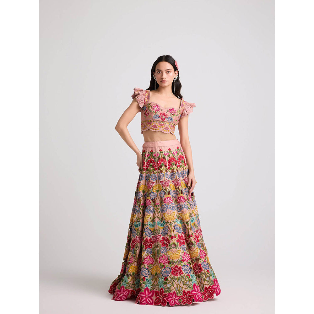 CHANDRIMA Soft Pink Multicolor Floral Skirt
