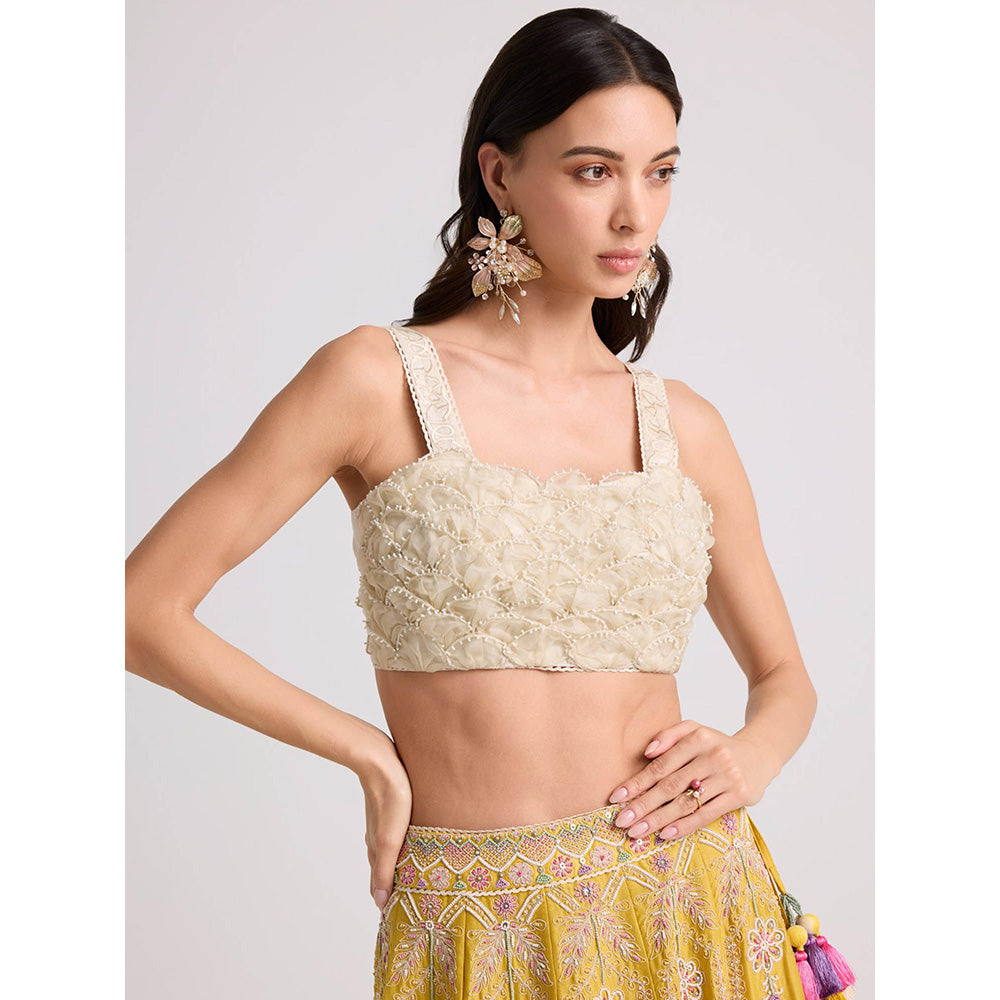 CHANDRIMA Ivory Scallop Textured Crop Top