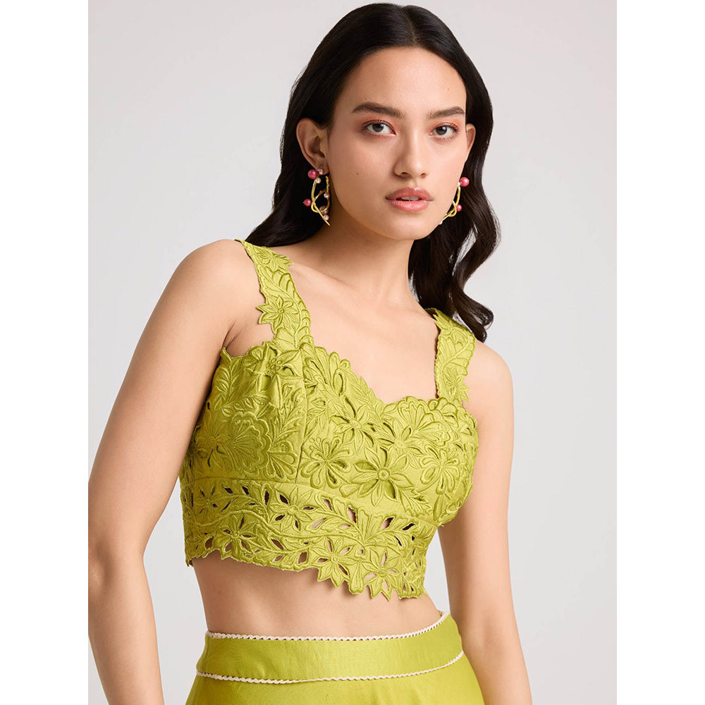 CHANDRIMA Lime Green Cutwork Crop Top