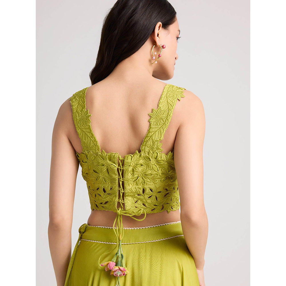 CHANDRIMA Lime Green Cutwork Crop Top