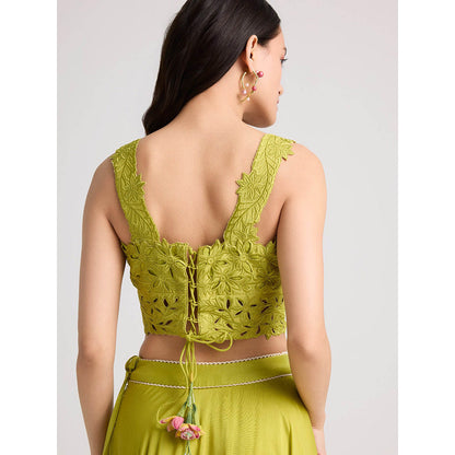CHANDRIMA Lime Green Cutwork Crop Top