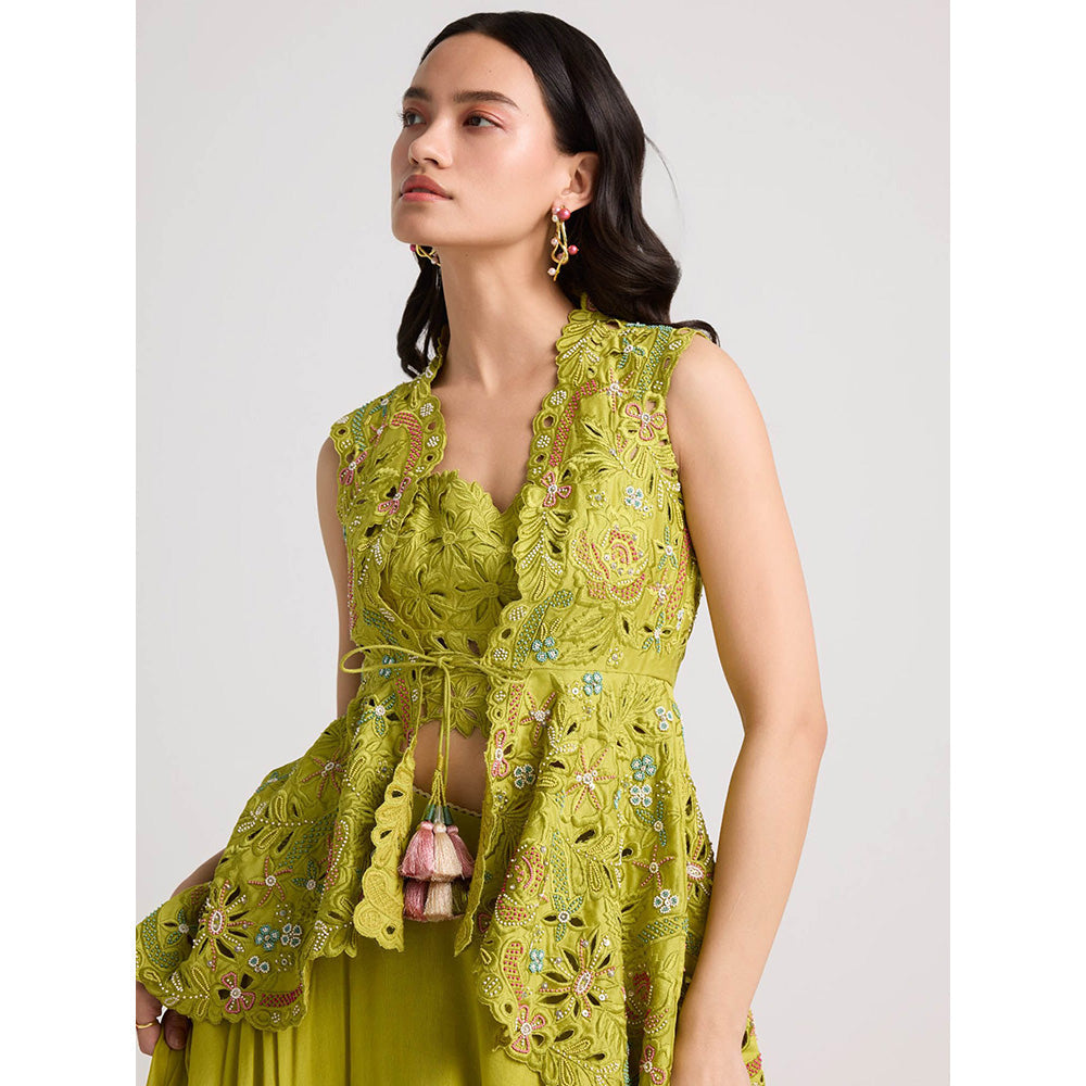 CHANDRIMA Lime Green Cutwork and Beadwork Jacket