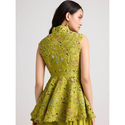 CHANDRIMA Lime Green Cutwork and Beadwork Jacket