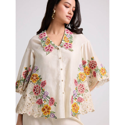 CHANDRIMA Ivory Floral Cutwork Shirt