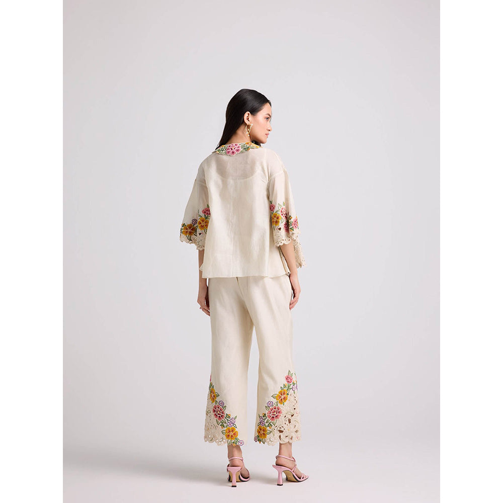 CHANDRIMA Ivory Floral Cutwork Shirt