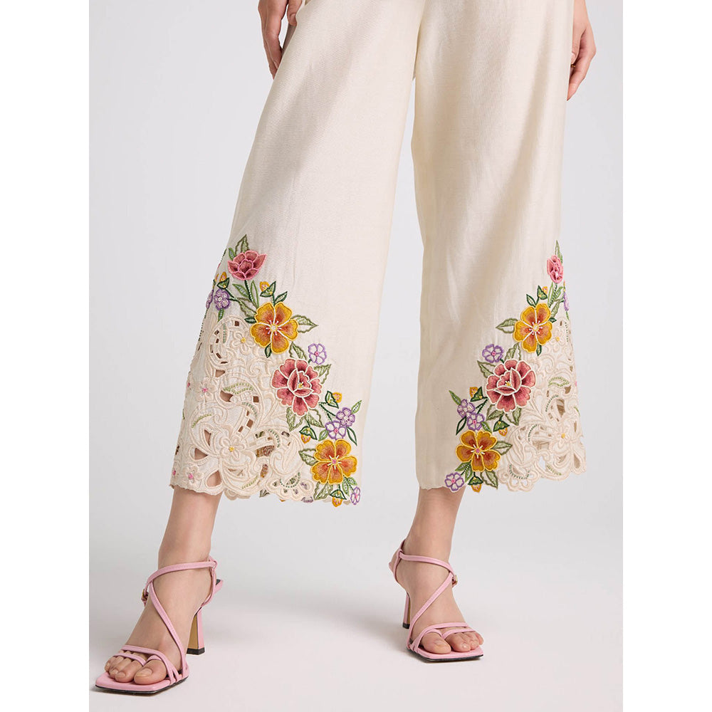 CHANDRIMA Ivory Floral Cutwork Pants