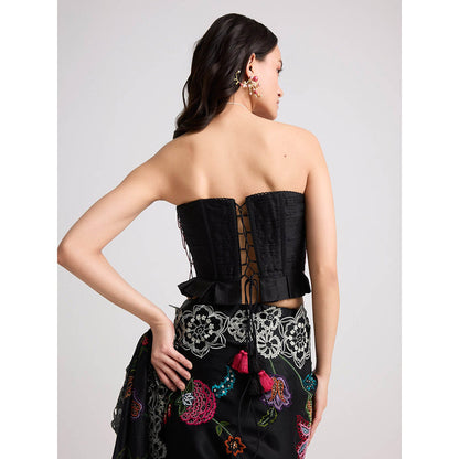CHANDRIMA Black Beadwork Ruched Corset