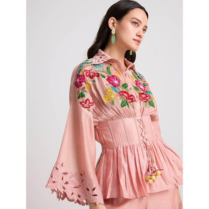 CHANDRIMA Soft Pink Embroidered Corset Top