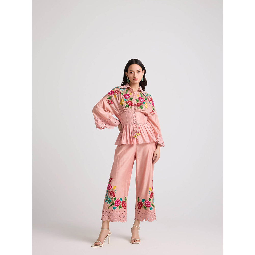 CHANDRIMA Soft Pink Threadwork and Cutwork Pants