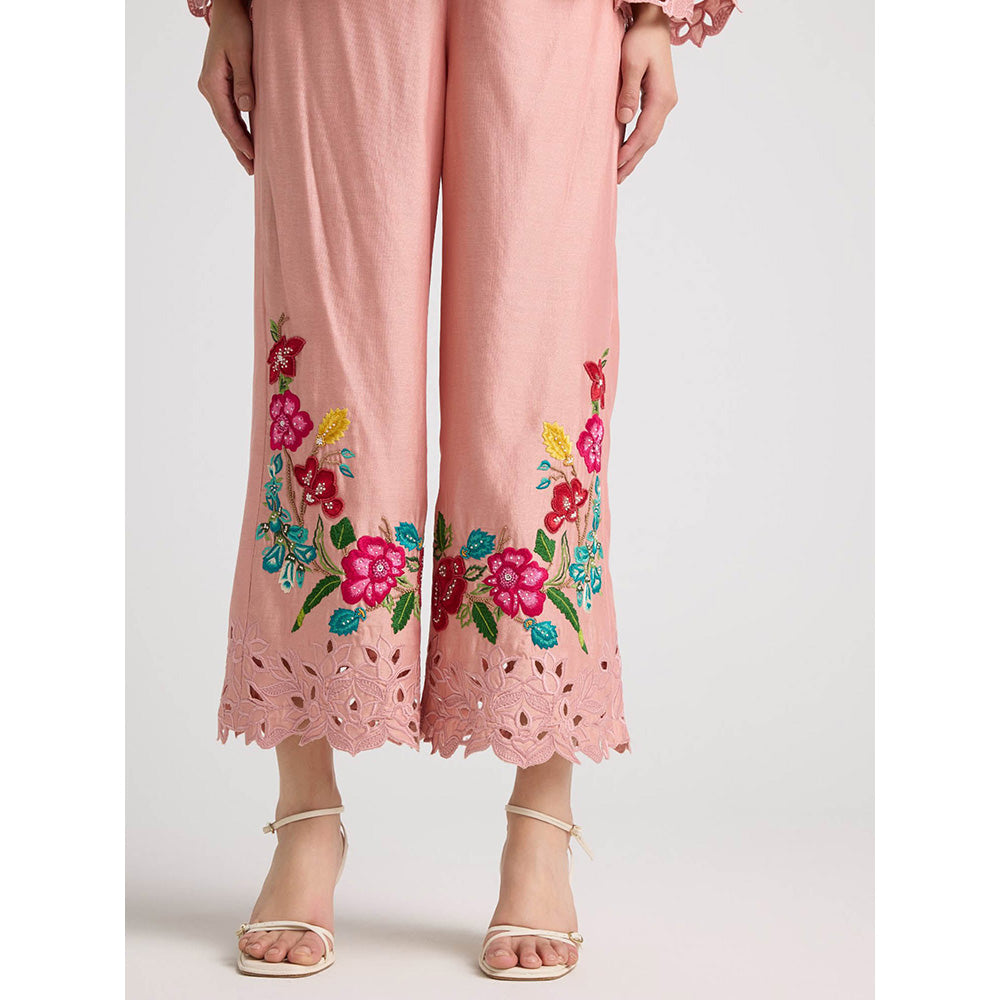 CHANDRIMA Soft Pink Threadwork and Cutwork Pants