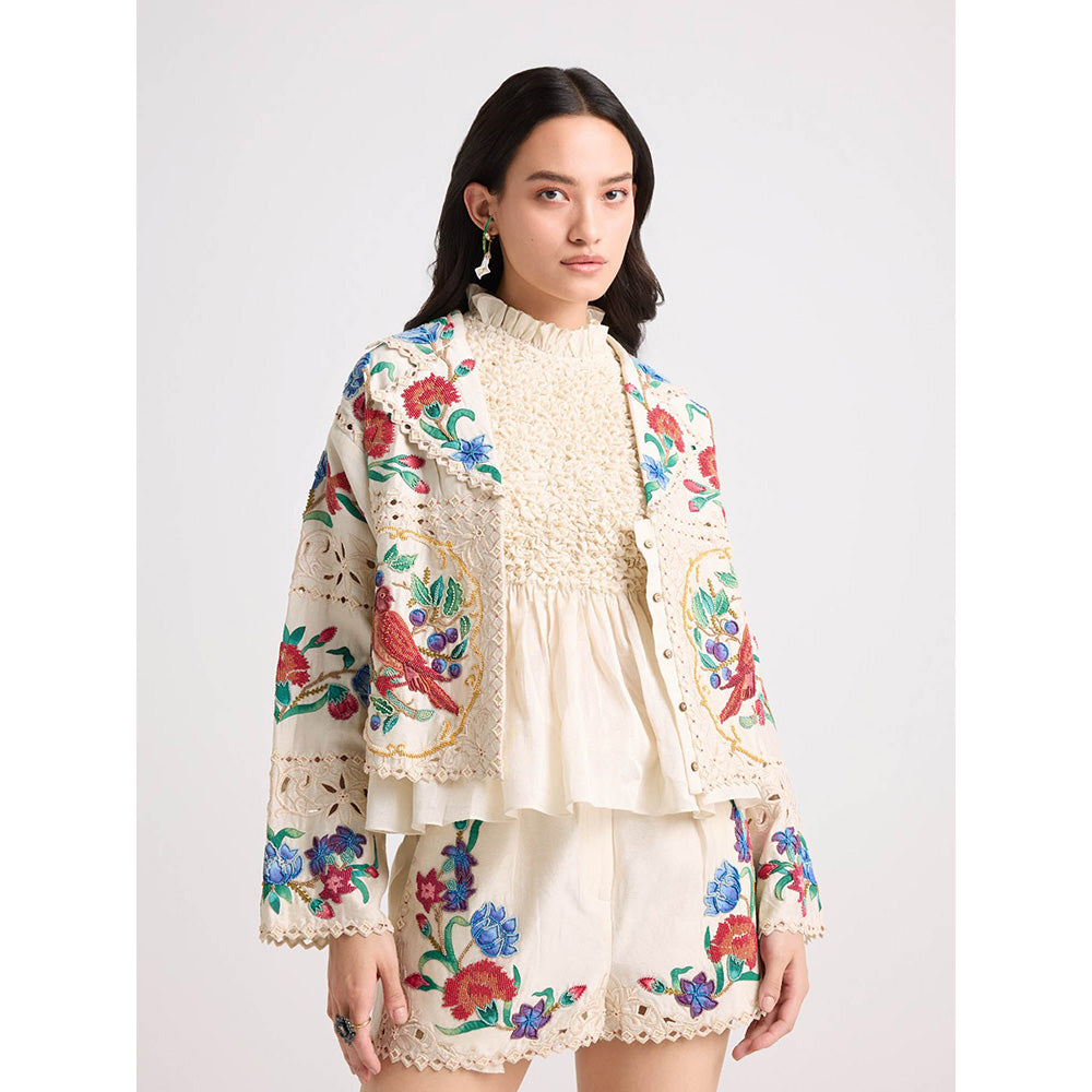 CHANDRIMA Ivory Applique and Beadwork Short Jacket