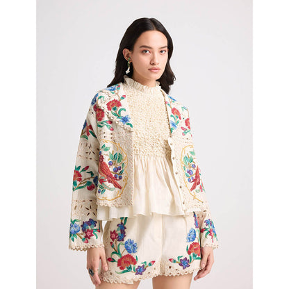 CHANDRIMA Ivory Applique and Beadwork Short Jacket
