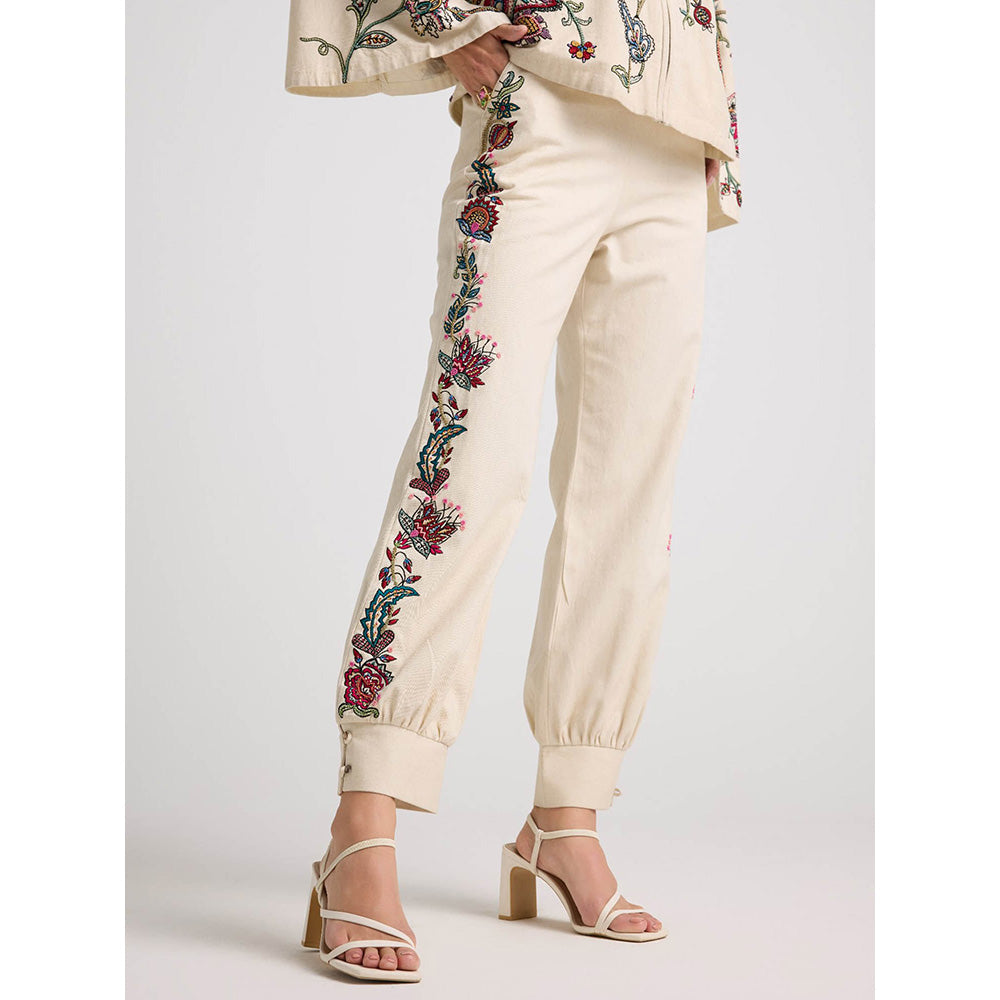 CHANDRIMA Ivory Embroidered Utility Pants