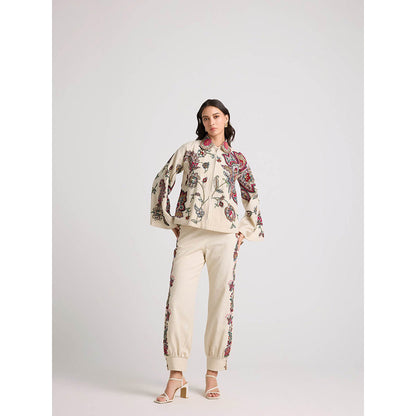 CHANDRIMA Ivory Embroidered Utility Pants