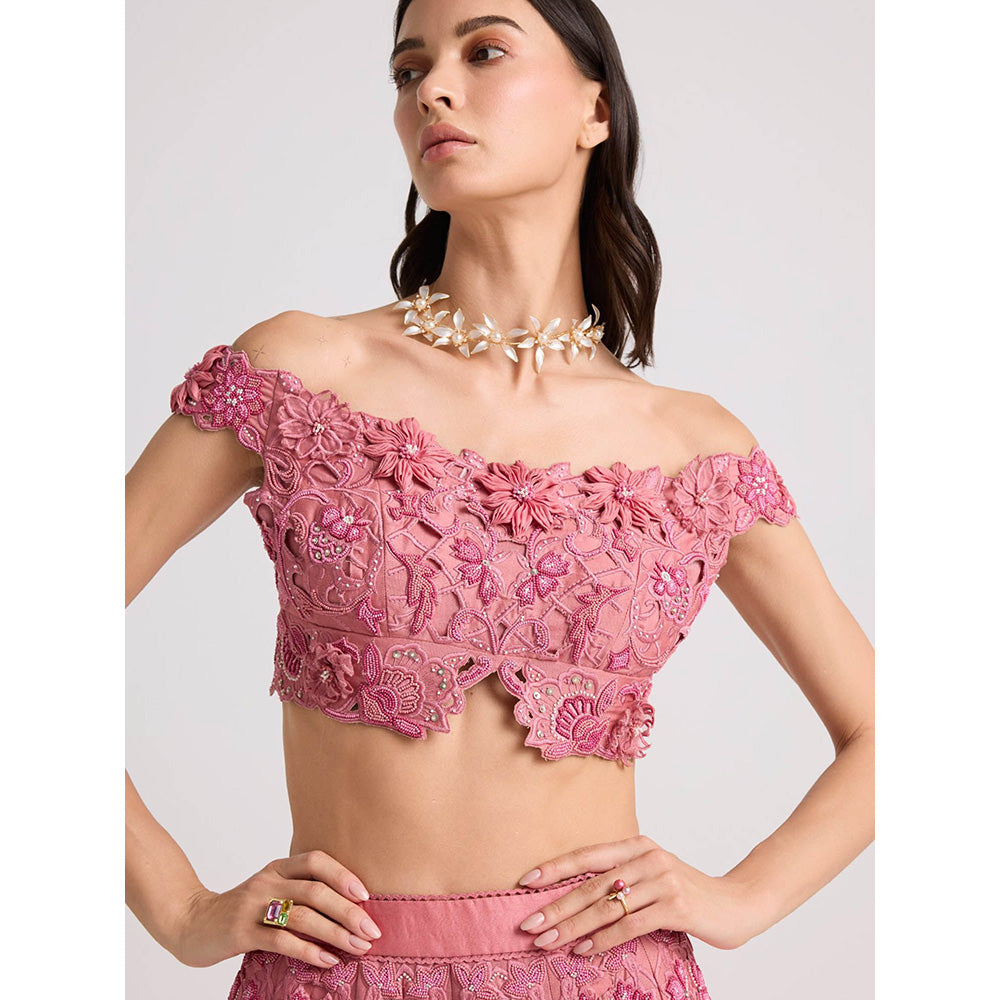 CHANDRIMA Blush 3D Floral Applique and Beadwork Blouse