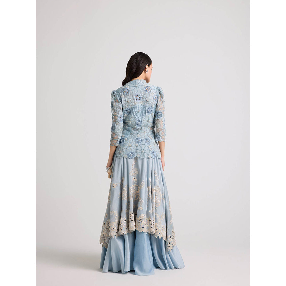 CHANDRIMA Powder Blue Contrast Cutwork Layered Skirt