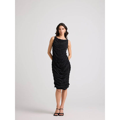 CHANDRIMA Black Beadwork Cowl Dress