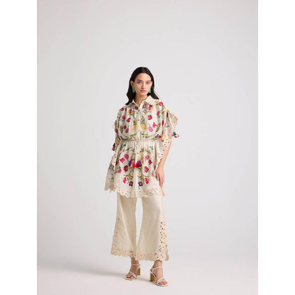 CHANDRIMA Ivory Cutwork Side Slit Pants