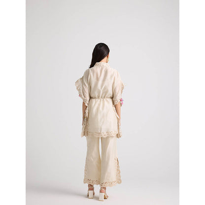 CHANDRIMA Ivory Cutwork Side Slit Pants