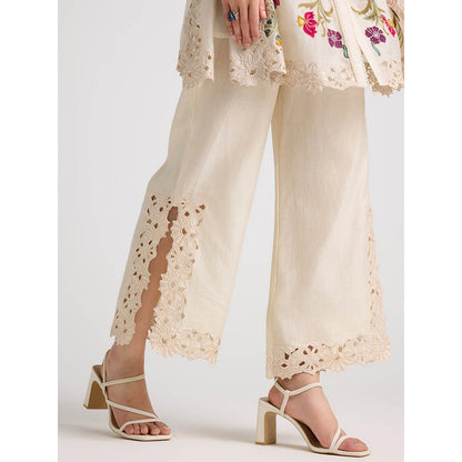 CHANDRIMA Ivory Cutwork Side Slit Pants