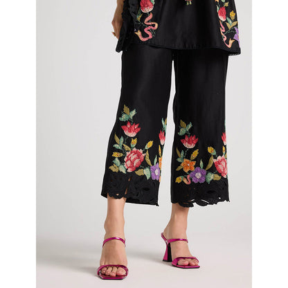 CHANDRIMA Black Applique and Beadwork Pants