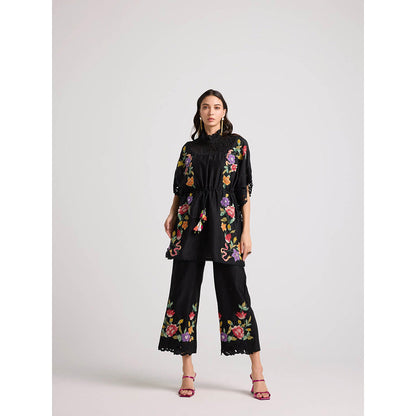 CHANDRIMA Black Applique and Beadwork Pants
