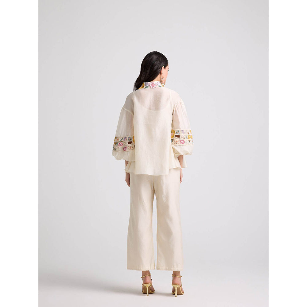 CHANDRIMA Ivory Checkered Embroidered Pants