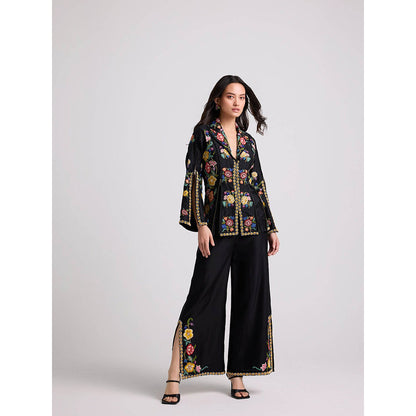 CHANDRIMA Black Floral Zipper Detail Jacket