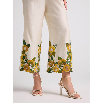 CHANDRIMA Ivory Sunflower Pants