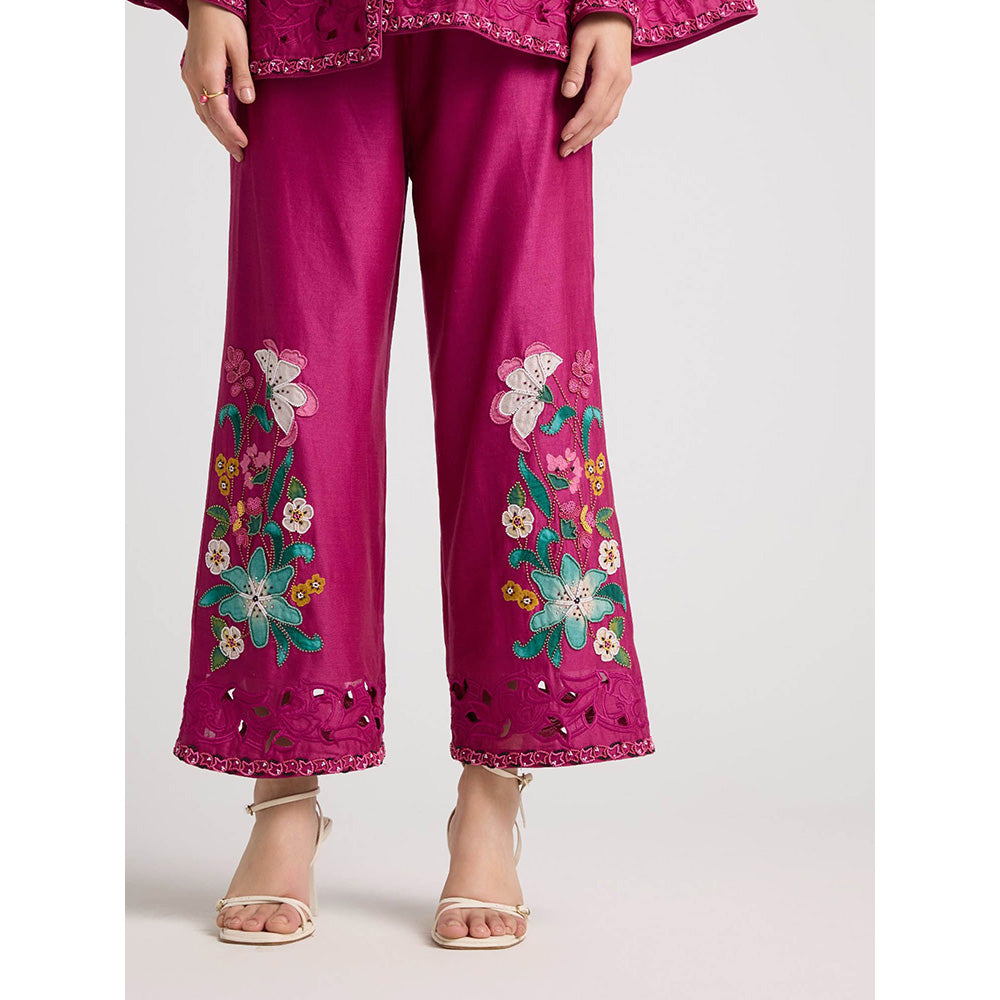 CHANDRIMA Fuchsia Pink Applique and Beadwork Pants