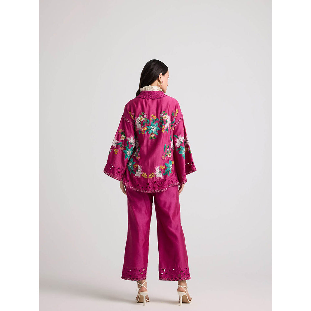CHANDRIMA Fuchsia Pink Applique and Beadwork Pants