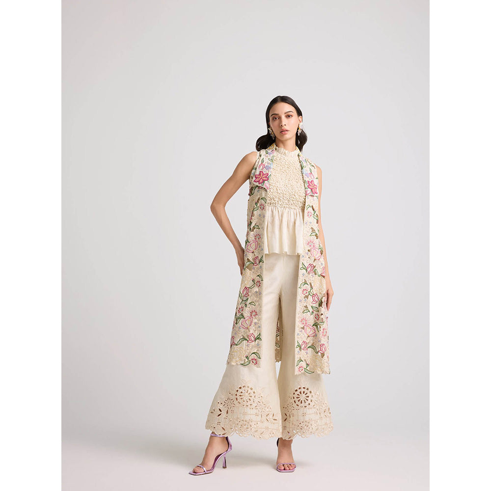 CHANDRIMA Ivory Tulip Cutwork Long Jacket