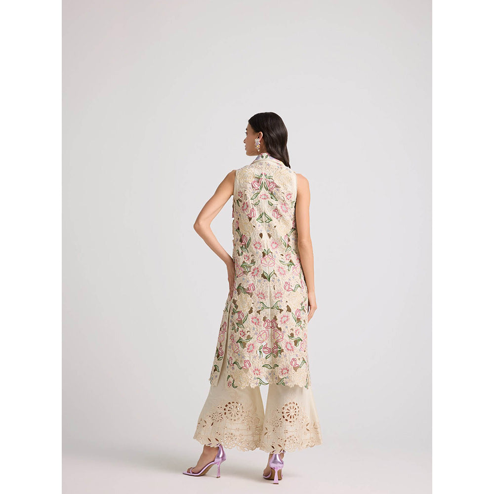 CHANDRIMA Ivory Tulip Cutwork Long Jacket