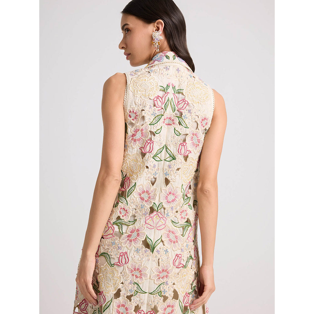 CHANDRIMA Ivory Tulip Cutwork Long Jacket