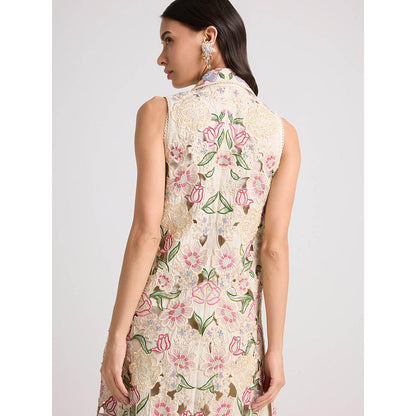 CHANDRIMA Ivory Tulip Cutwork Long Jacket