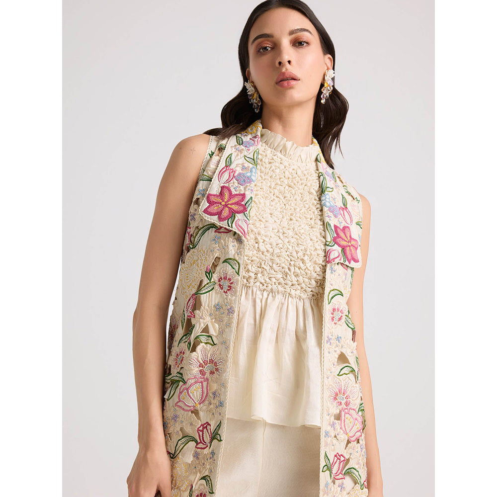 CHANDRIMA Ivory Tulip Cutwork Long Jacket