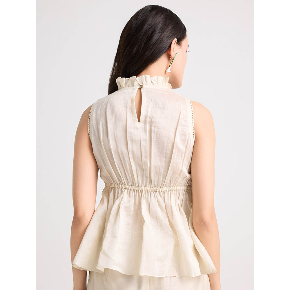 CHANDRIMA Ivory Smocked Textured Top