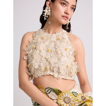 CHANDRIMA Ivory Daisy 3D Applique Crop Top