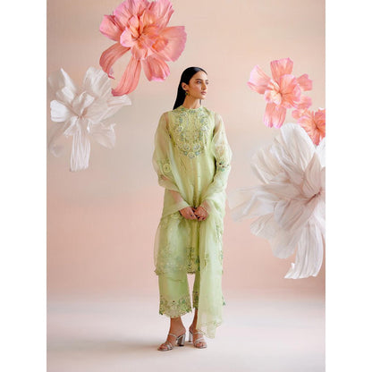 CHANDRIMA Mint Green Tonal Cutwork Dupatta