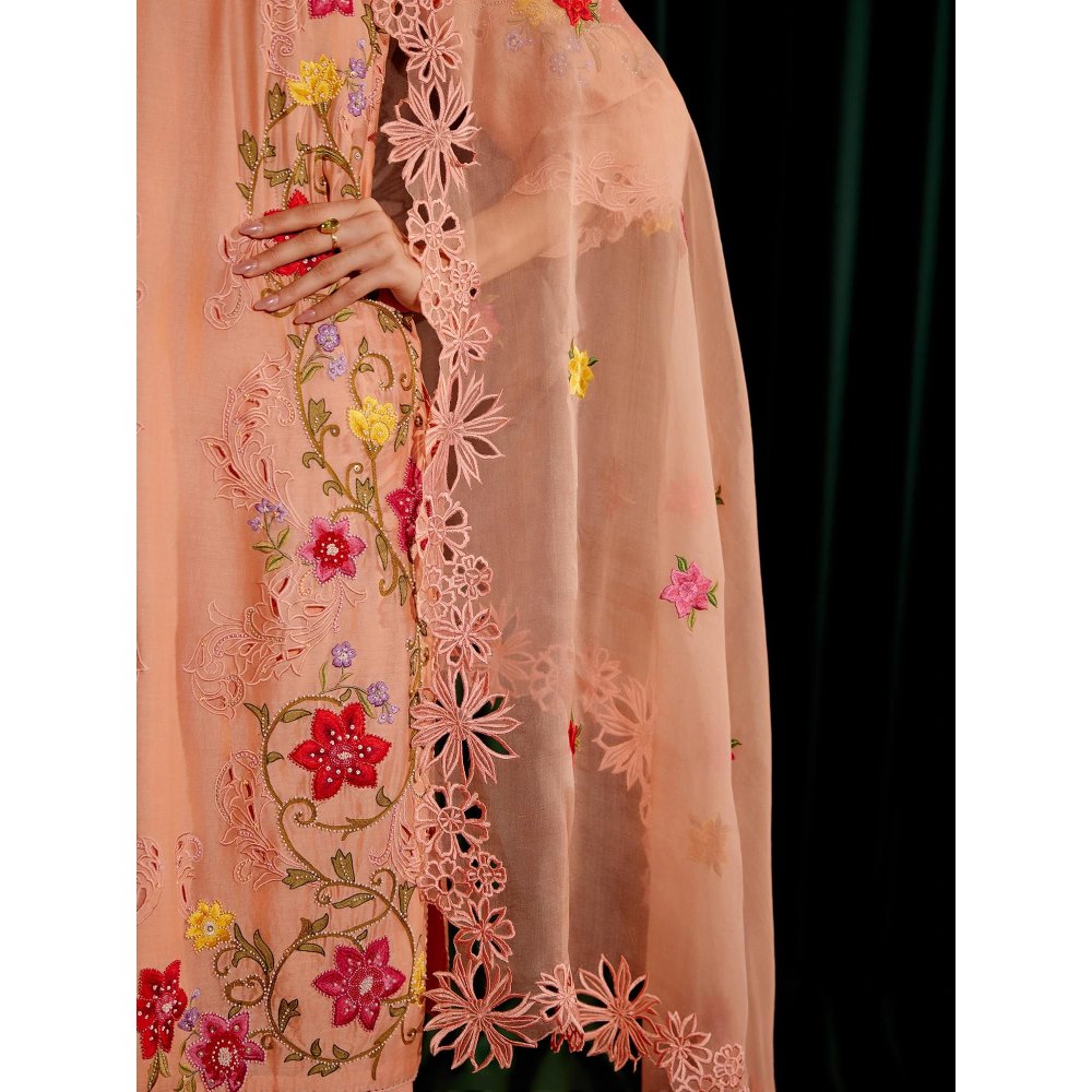 CHANDRIMA Apricot Floral Embroidered Dupatta