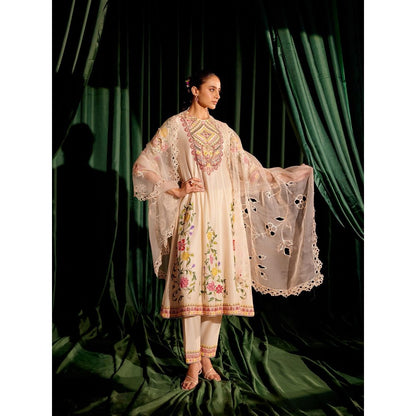 CHANDRIMA Pink Floral Cutwork Dupatta