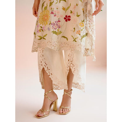 CHANDRIMA Ivory Cutwork Tulip Pants