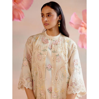 CHANDRIMA Ivory Paisley Embroidered Jacket