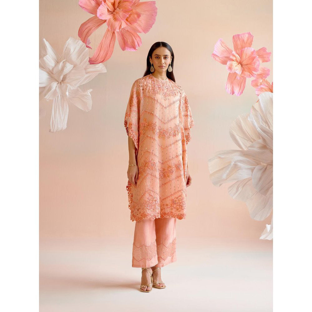 CHANDRIMA Apricot Multitoned Cutwork Kaftan