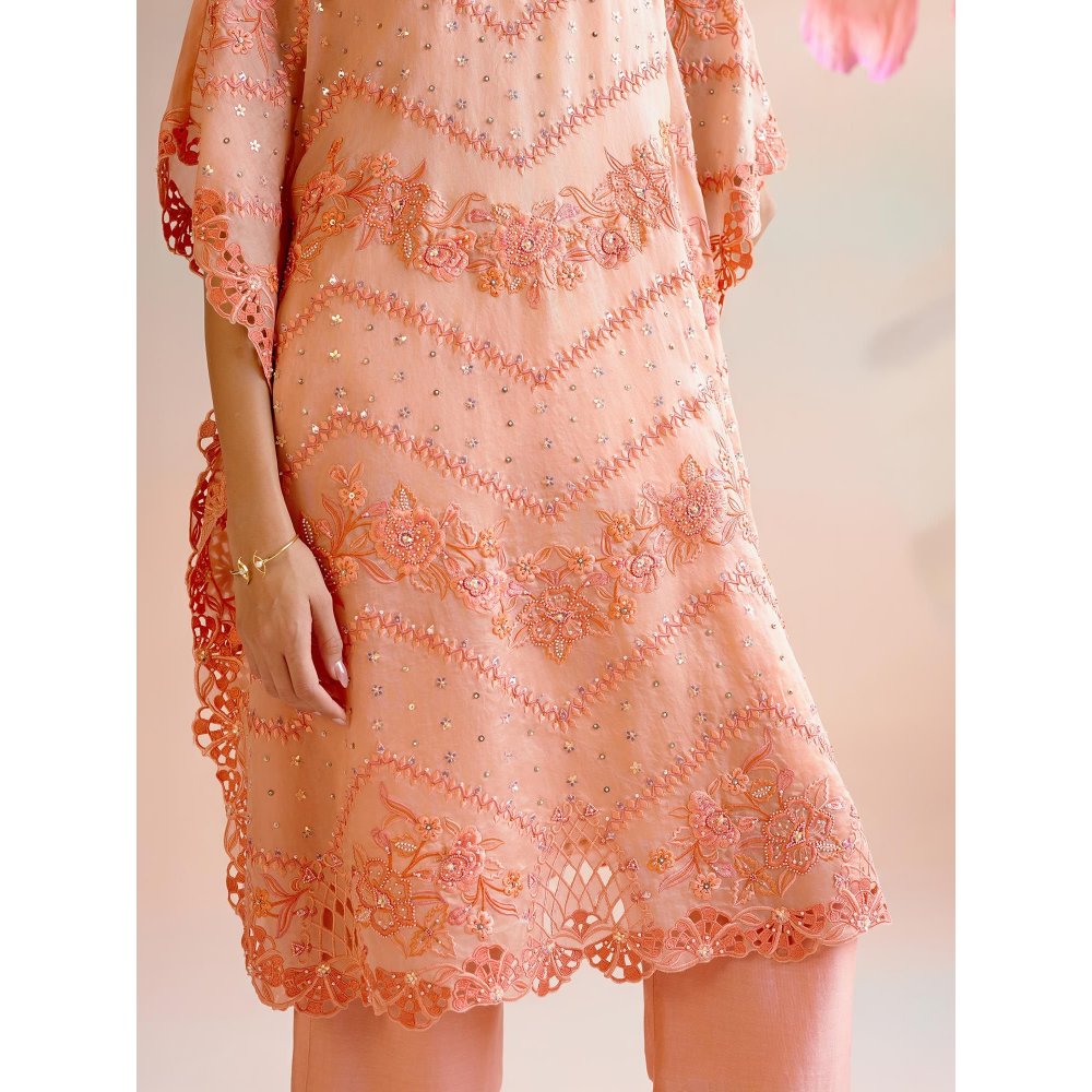 CHANDRIMA Apricot Multitoned Cutwork Kaftan