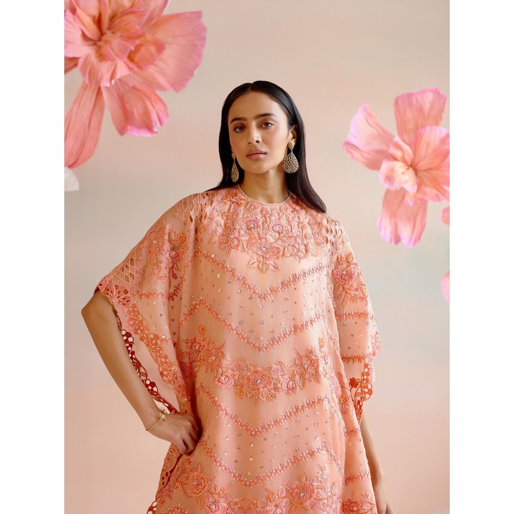 CHANDRIMA Apricot Multitoned Cutwork Kaftan