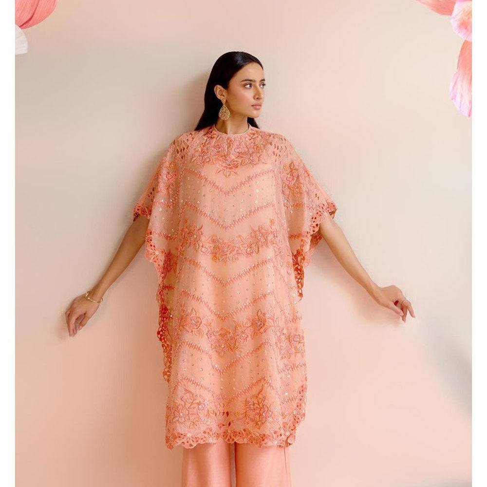 CHANDRIMA Apricot Multitoned Cutwork Kaftan