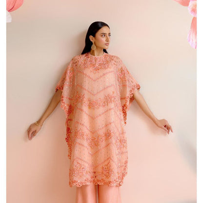 CHANDRIMA Apricot Multitoned Cutwork Kaftan