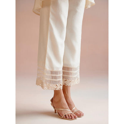 CHANDRIMA Ivory Floral Beadwork Kimono Tunic with Cutwork Pant (Set of 2)